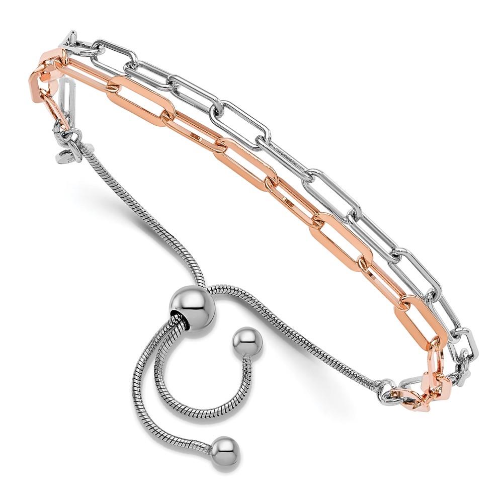 Distinctive Sterling Silver Rhodium Plate & Rose-tone 2-strand Bolo Bracelet