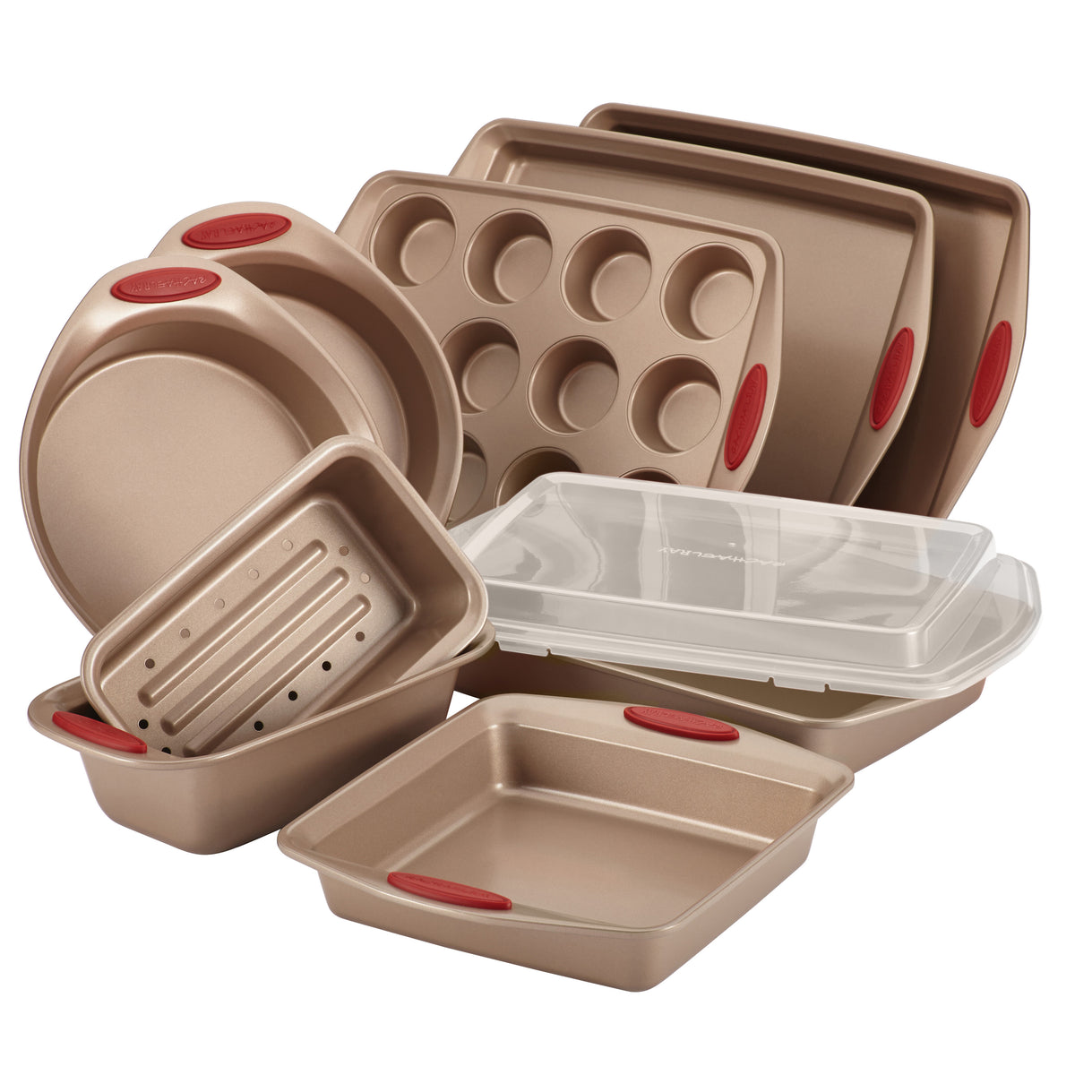 Rachael Ray Cucina 10pc Nonstick Bakeware Set w/ Grips Cranberry Red