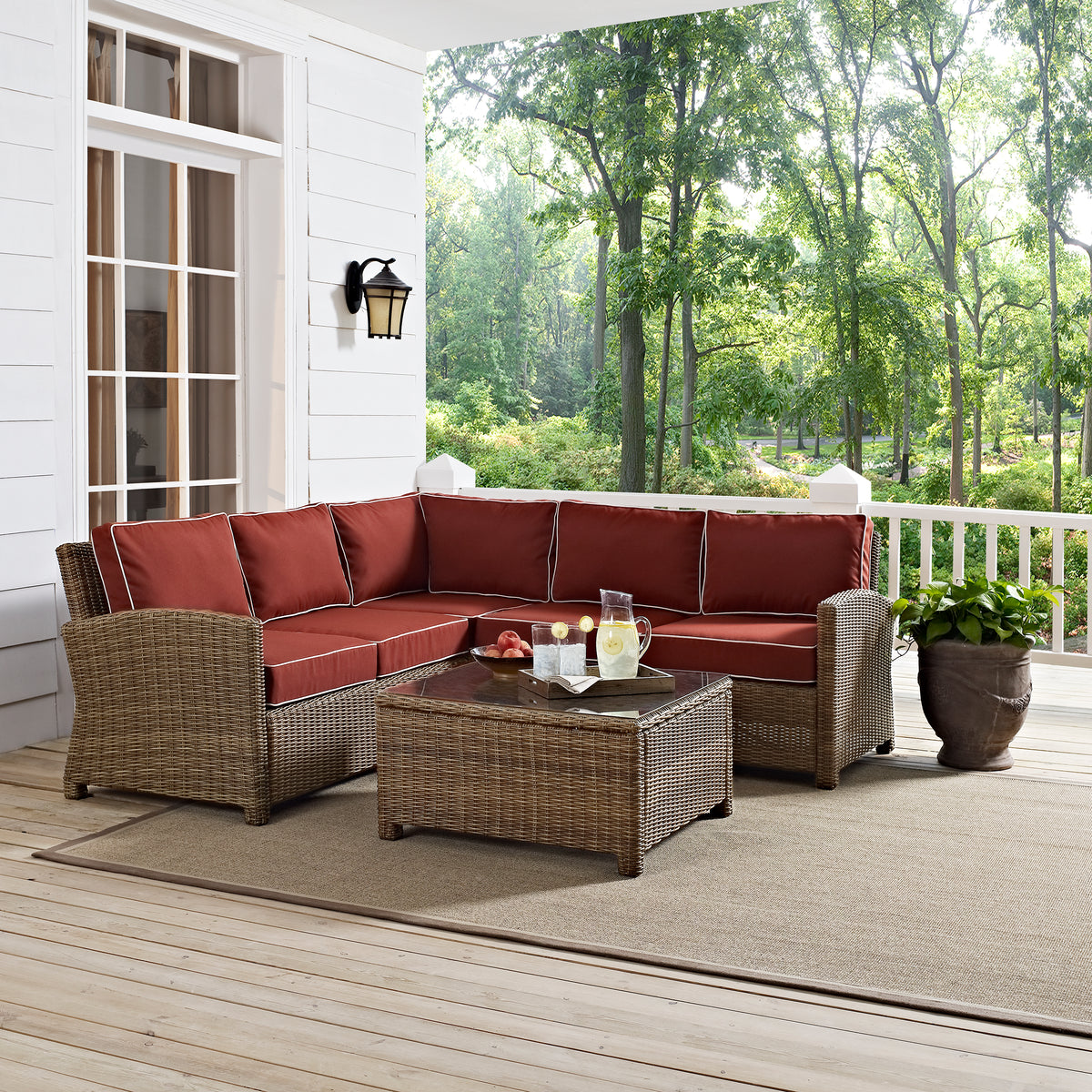 Crosley Outdoor Bradenton 4Pc Wicker Outdoor Sectional Patio Furniture Set