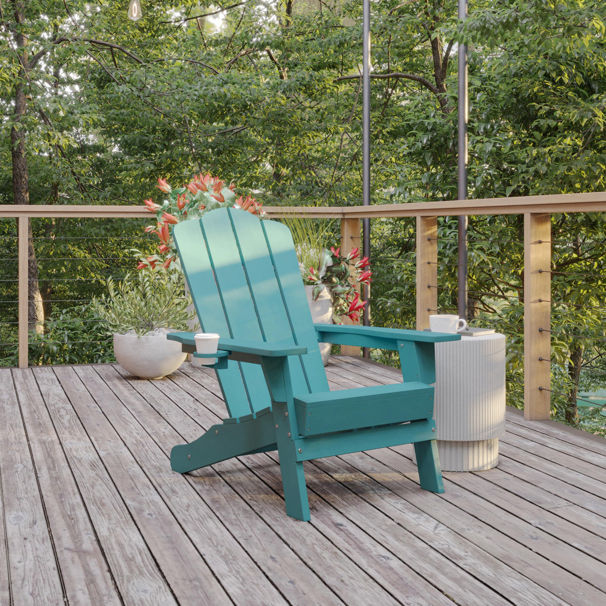 Flash Furniture Commercial Grade All-Weather Adirondack Chair with Swiveling Cupholder - Red