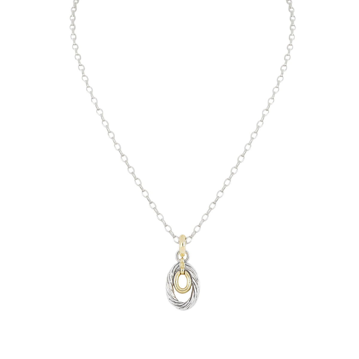 John Medeiros Cordo Oval W Gold Inset Pendant Necklace 16-18" adjustable