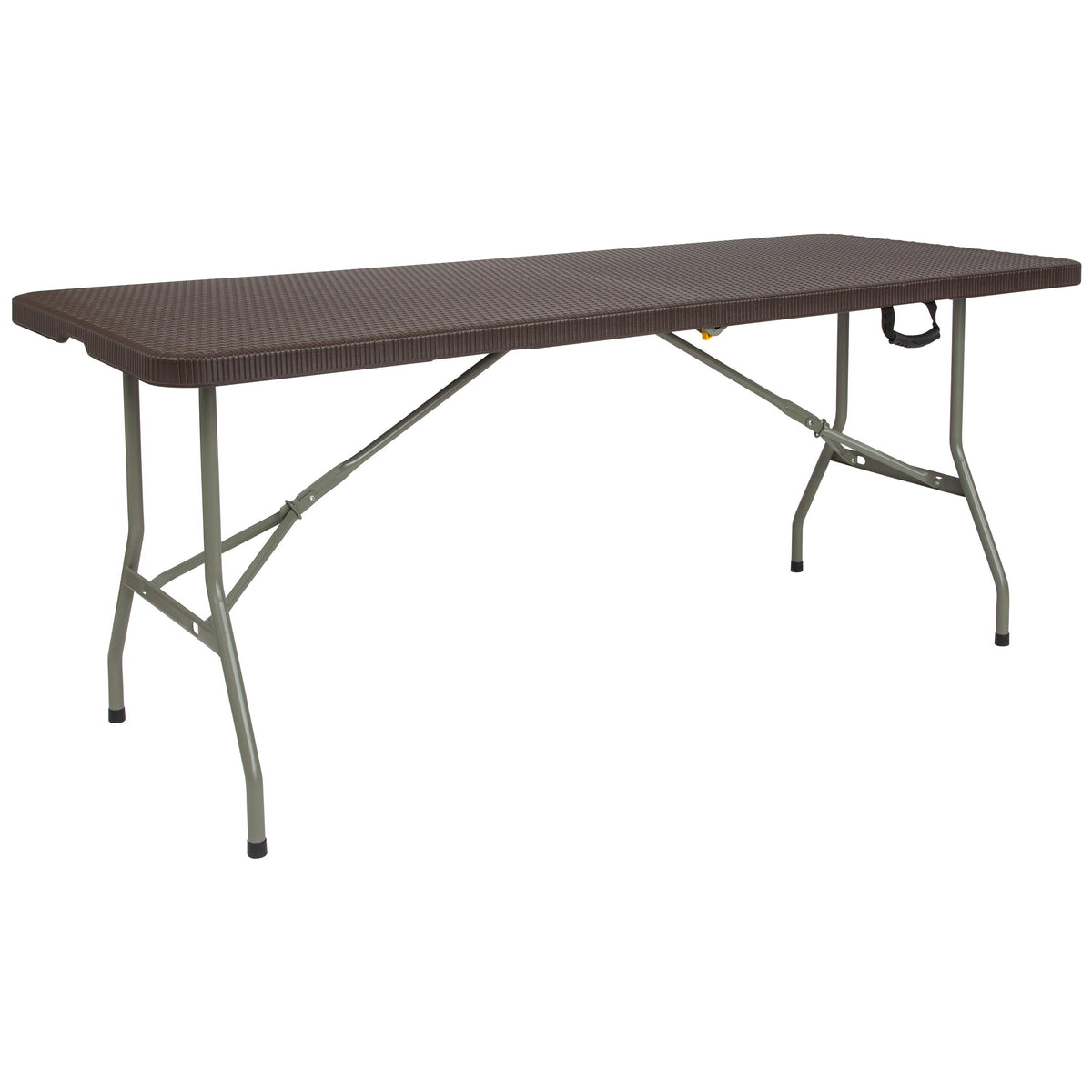 Flash Furniture 6-Foot Bi-Fold Brown Rattan Plastic Folding Table with Handle