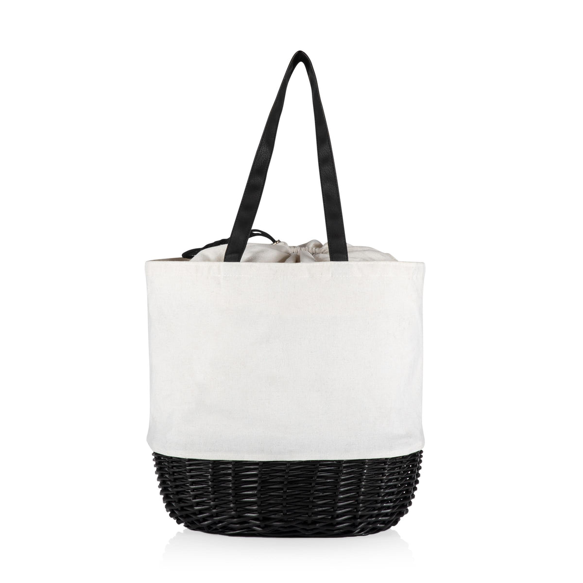 Picnic Time Coronado Basket Tote - White Canvas with Black Accents