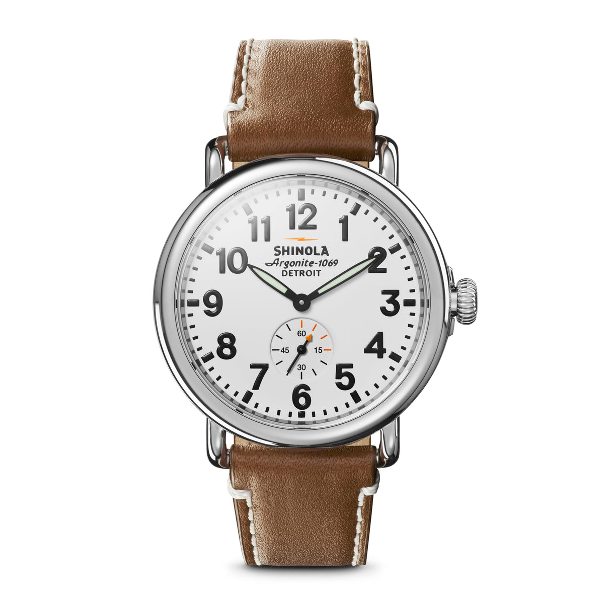 Shinola Unisex Runwell Largo Tan Leather Strap Watch White Dial