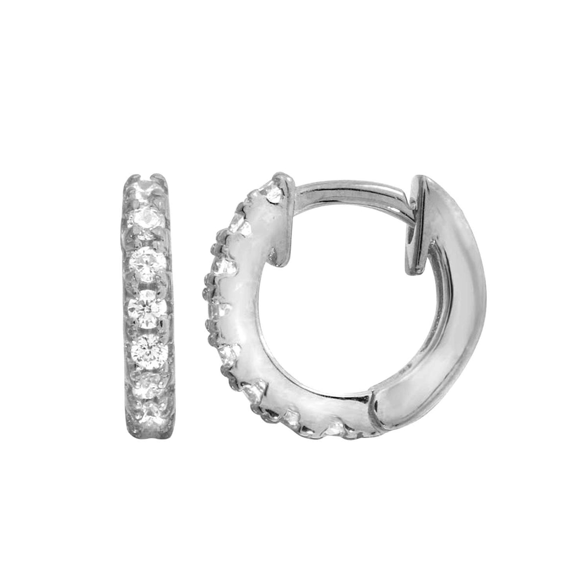 PARIKHS Rhodium Gold Plated CZ Huggie Earring in 925 Sterling Silver - 9.3MM