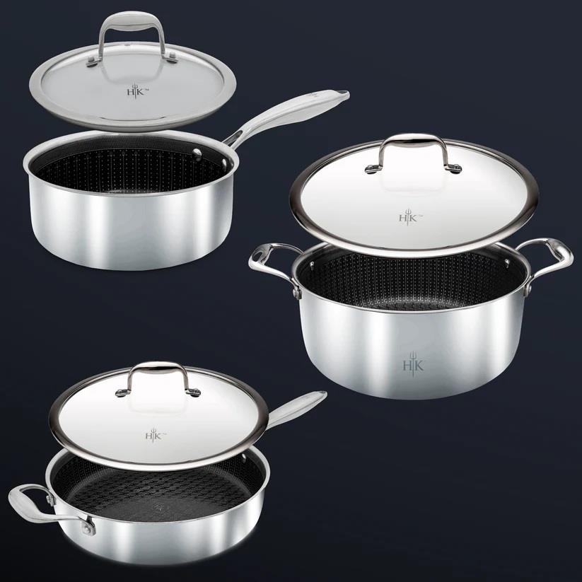 Hell's Kitchen Tri-Clad SS Hybrid 6pc Pot+Lid Set