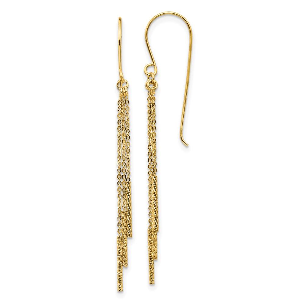 Distinctive 14k Polished Diamond-cut Chain and Bar Shepherd Hook Earrings