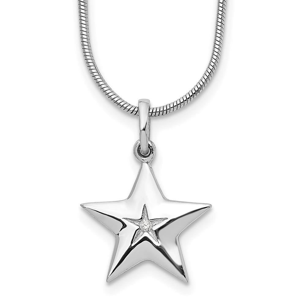Distinctive Sterling Silver Rhodium Plated White Ice Diamond Star Necklace