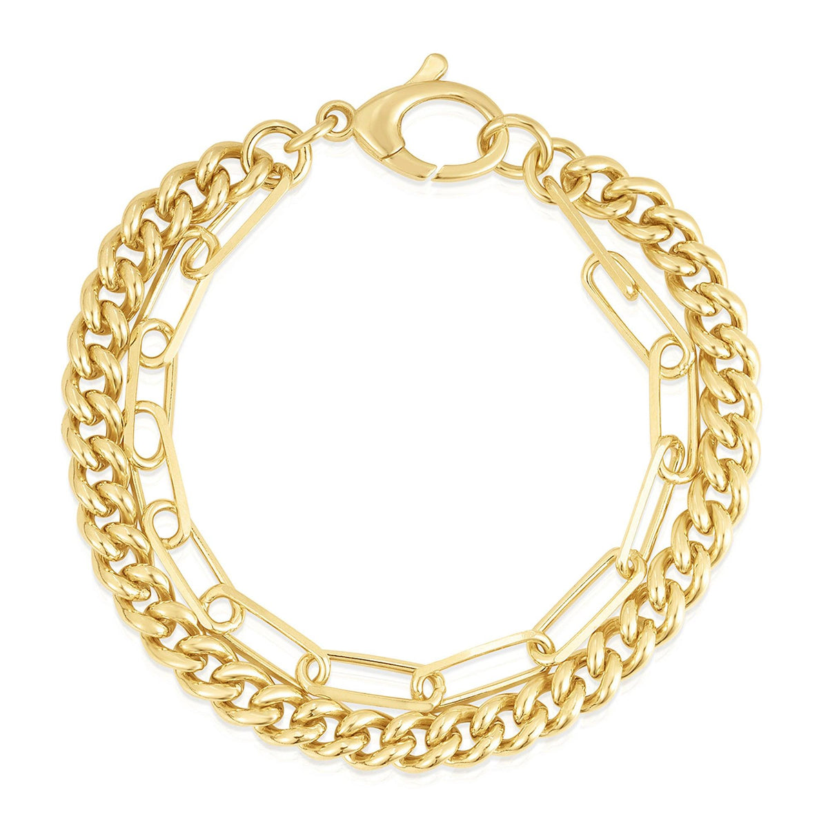 Jilco Curb and Paperclip Bracelet Gold