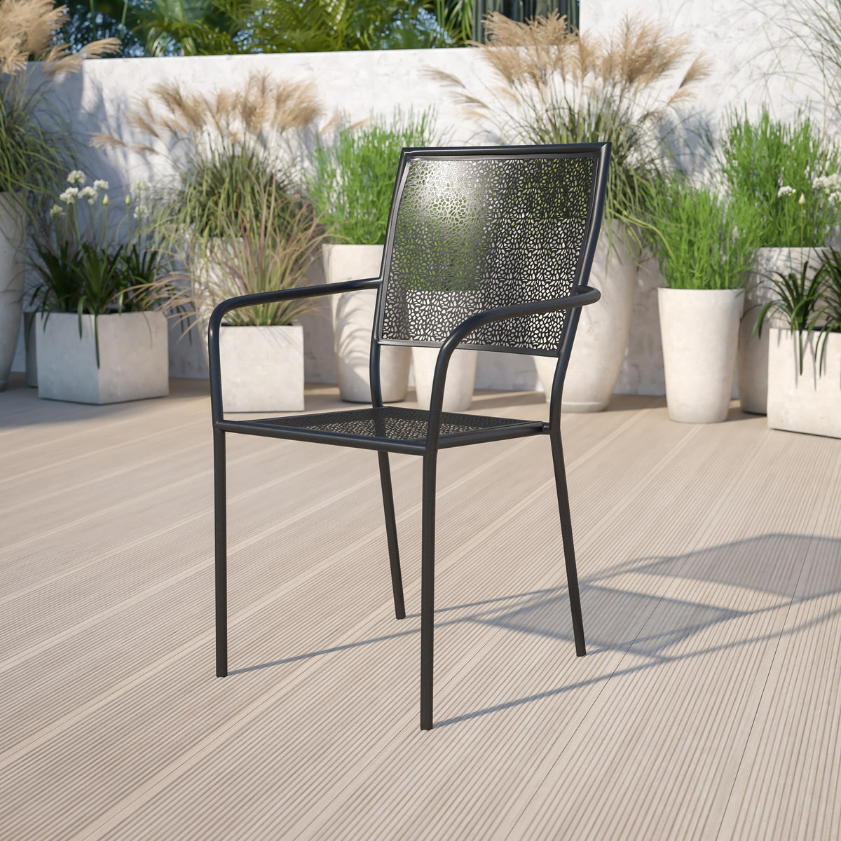 Flash Furniture Black Indoor-Outdoor Steel Patio Arm Chair with Square Back - Bistro Chair