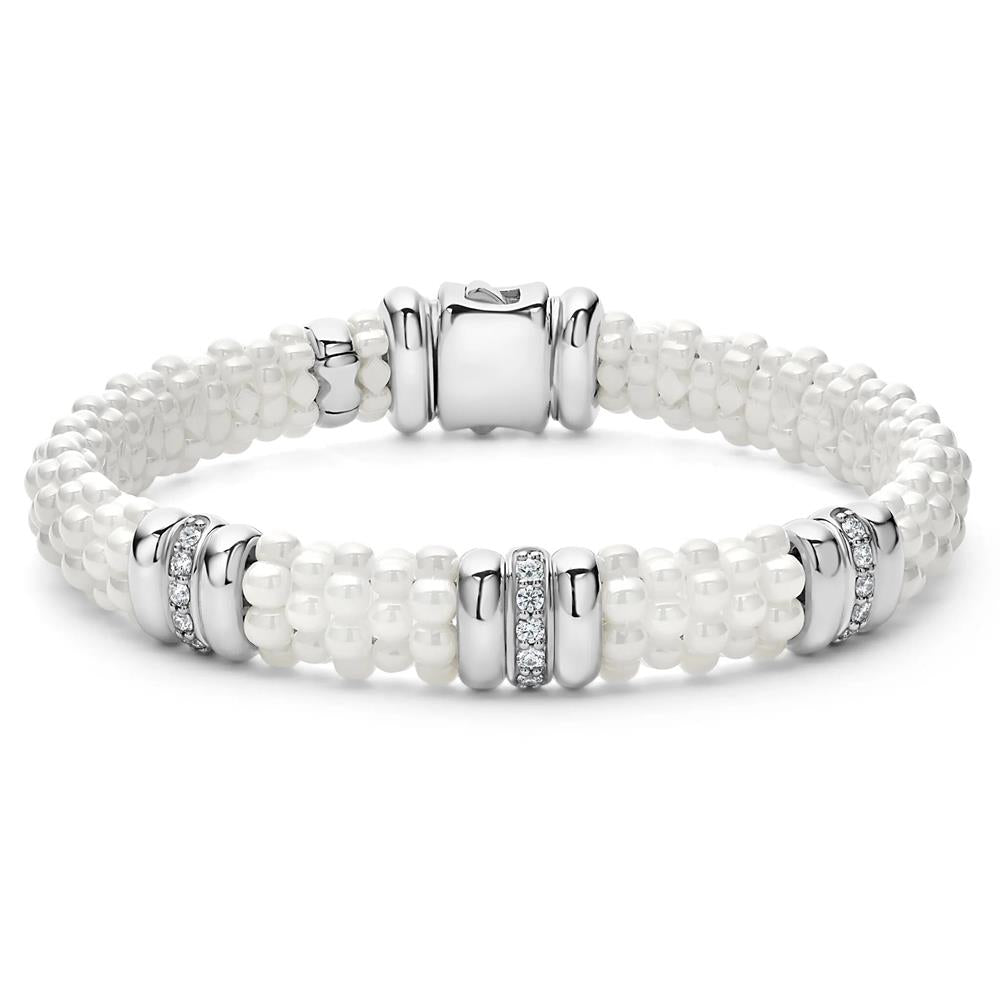 Lagos Three Station Ceramic Diamond Bracelet Size 7