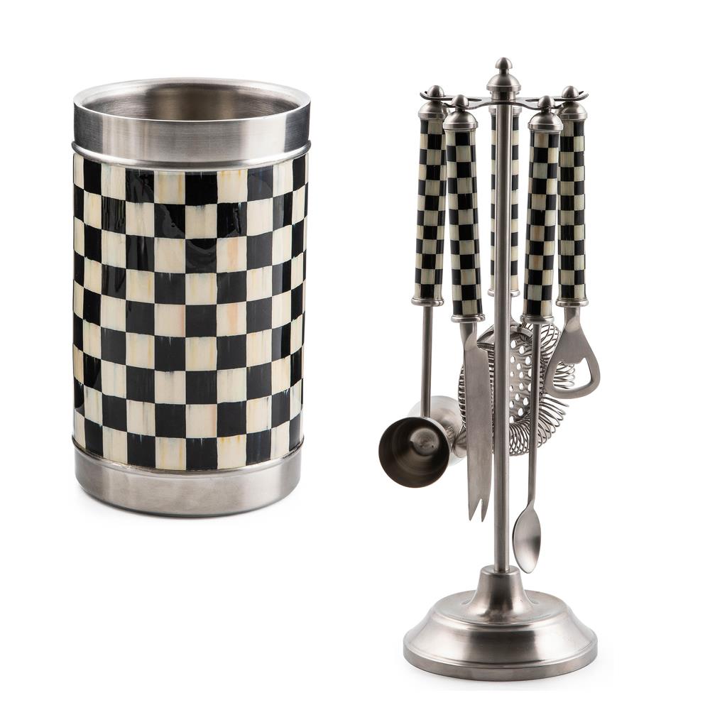 MacKenzie Childs Courtly Check 3260 Wine Cooler & Bar Tool Set