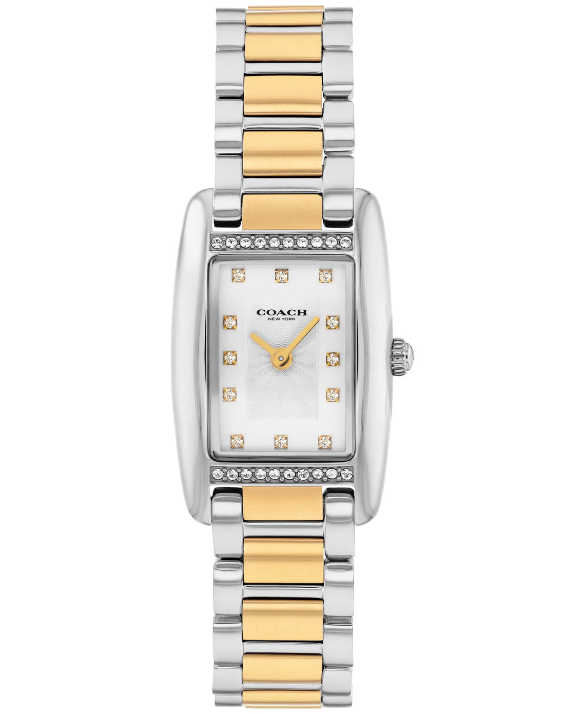Coach Reese Ladies. SS Case with Crystals. SS/GP Bracelet. White Dial w/Crystal markers.