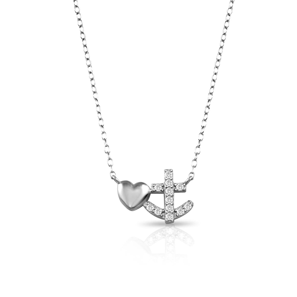 PARIKHS Rhodium Plated Anchor Heart Necklace in 925 Sterling Silver