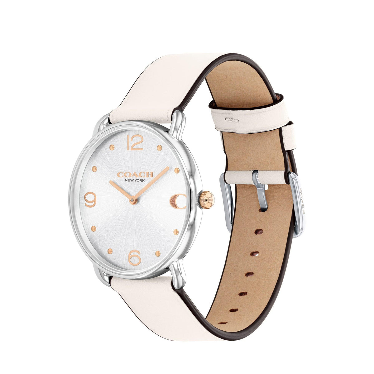 Coach Ladies' Elliot Chalk White Leather Strap Silver Dial