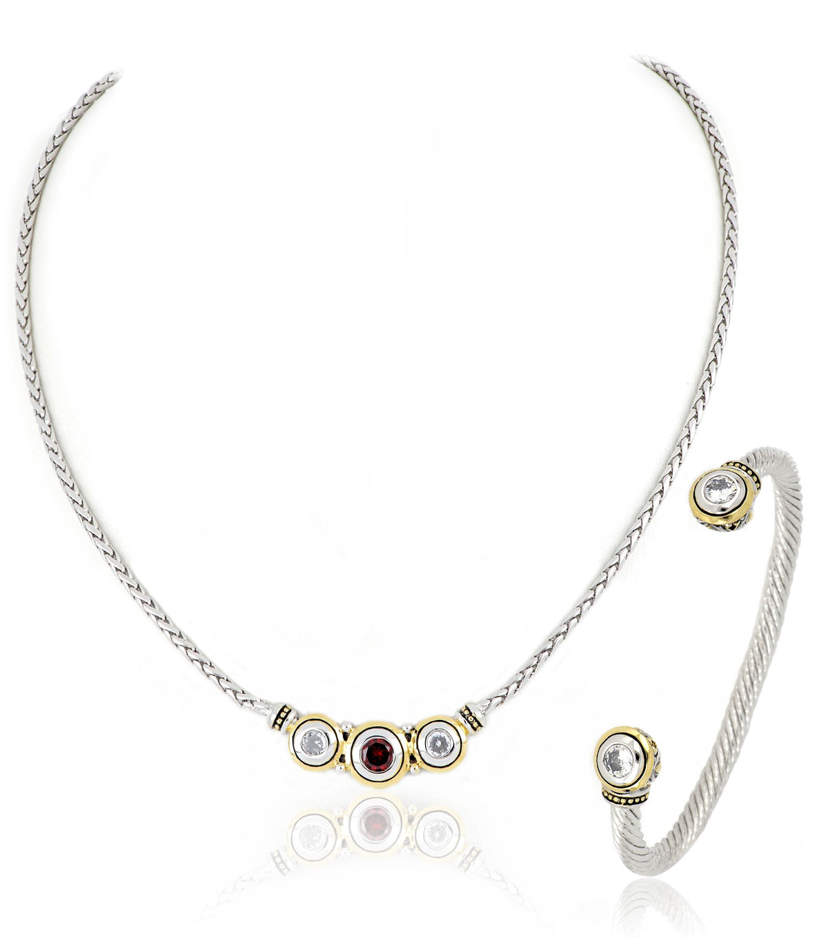 John Medeiros Beijios 3 Stone Necklace & Two Stone Large Cuff Bracelet Set, Black CZ - N5028-ANF3 & B5030-AF00