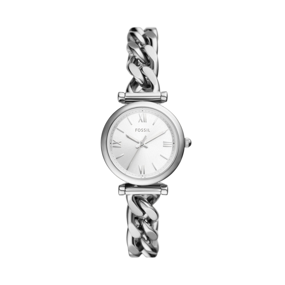 Fossil Ladies Carlie Silver-Tone Stainless Steel Watch Silver Dial
