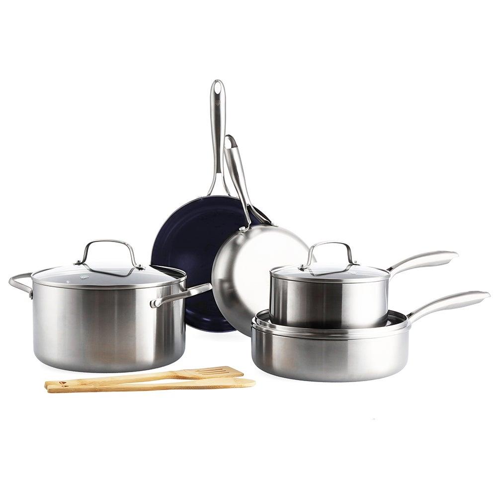 Blue Diamond 3-Ply Stainless Clad Pro 10pc Ceramic Nonstick Cookware Set