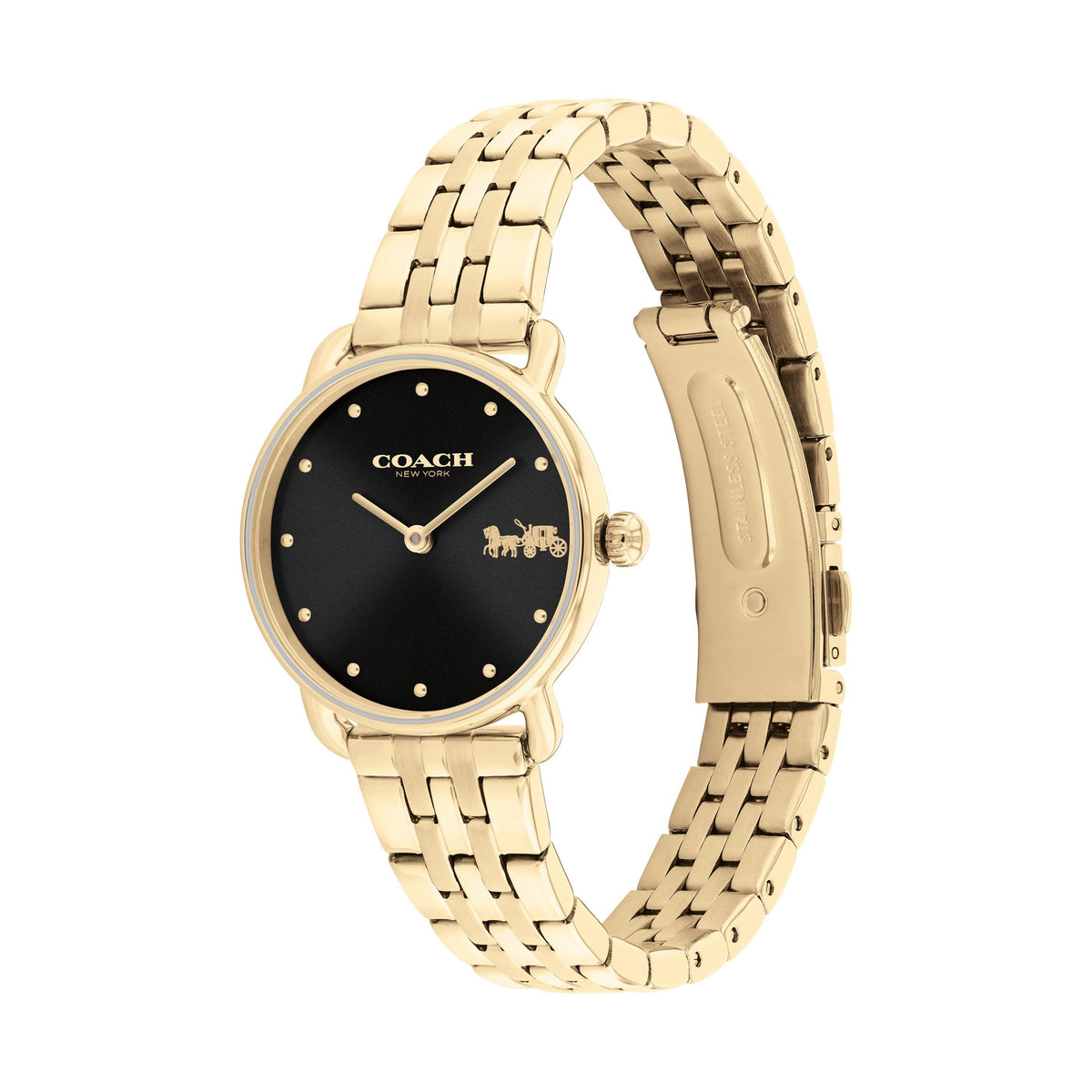 Coach Ladies' Elliot Gold-Tone Stainless Steel Watch Black Dial