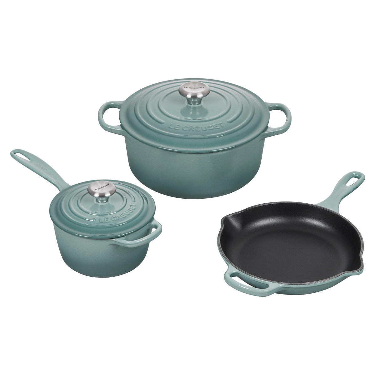 Le Creuset 5pc Signature Cast Iron Cookware Set Sea Salt