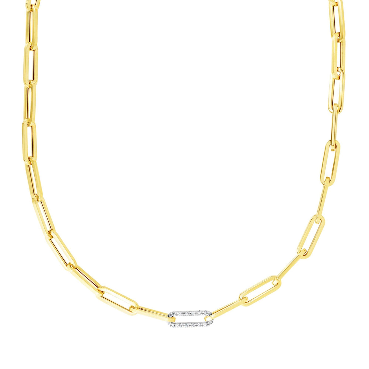 Jilco Paperclip Necklace w/ Diamond Accent Link Gold