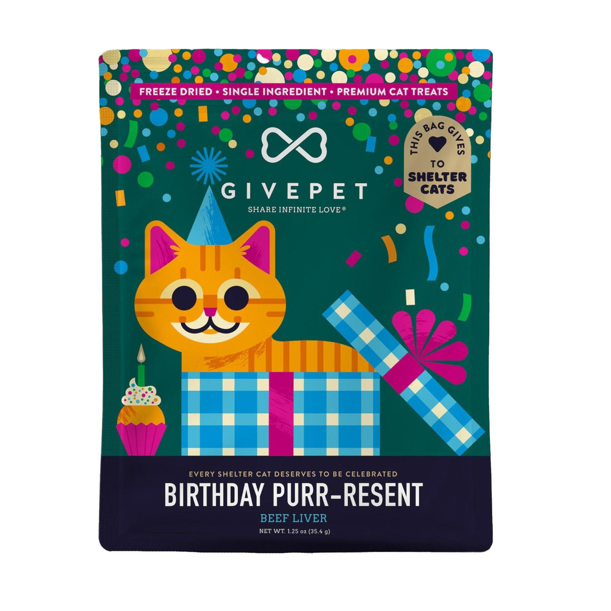GivePet Birthday Purr-resent Freeze-Dried Cat Treats - 1.25 oz Bag