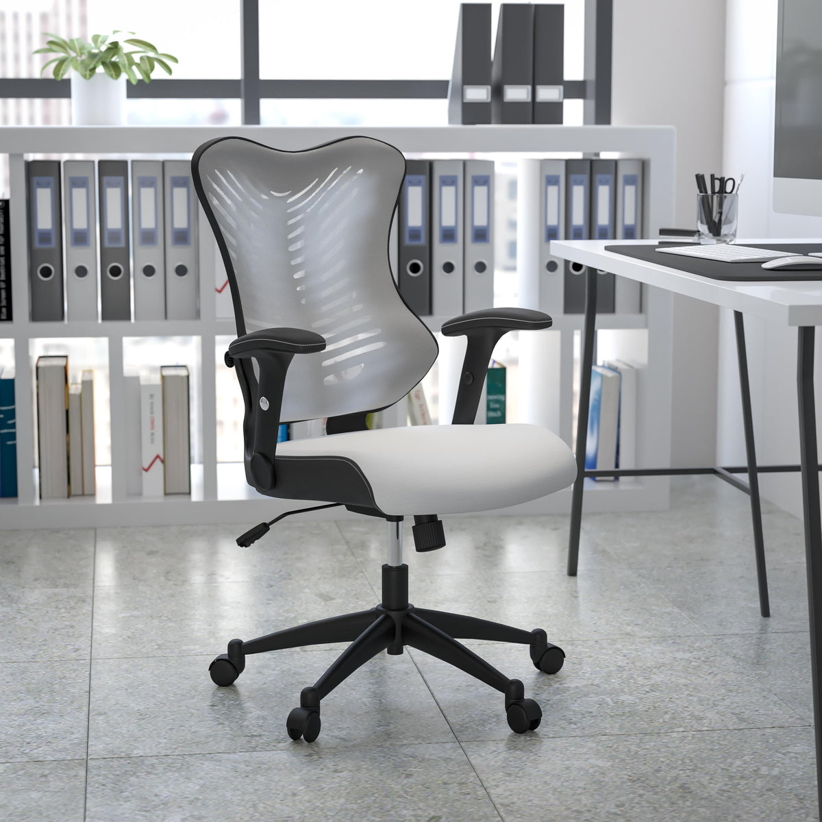 Flash Furniture High Back Designer Gray Mesh Executive Ergonomic Chair with Adjustable Arms