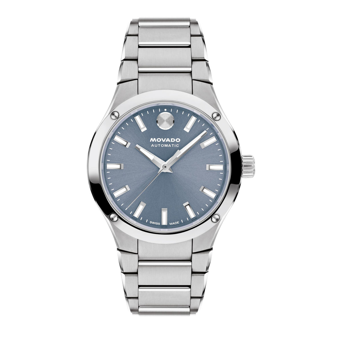 Movado Imperiale Automatic. Stainless Steel Case & Bracelet. Light Blue Dial