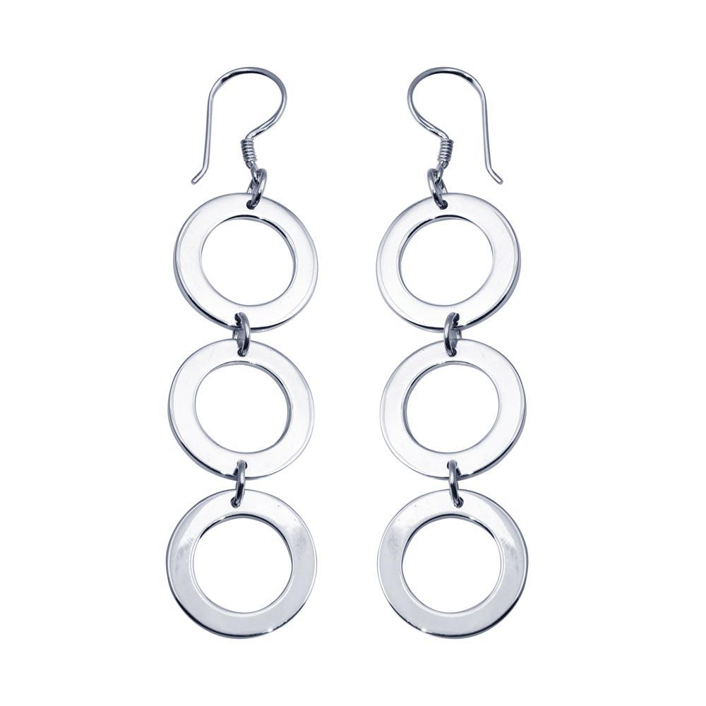 PARIKHS Rhodium Plated Three Open Circle Dangling Hook Earring in 925 Sterling Silver