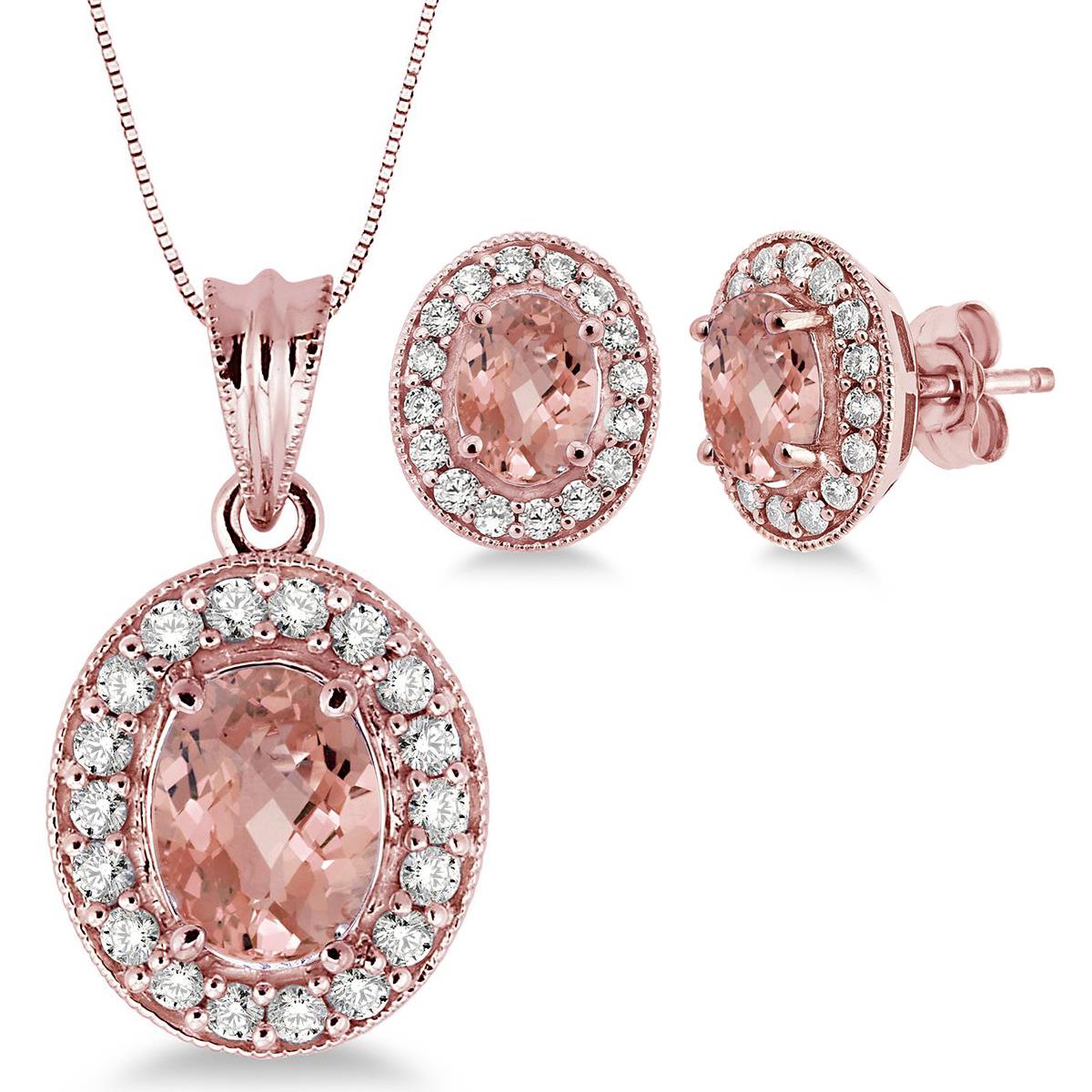 Jilco Inc Morganite and Diamond Earrings and Necklace Set