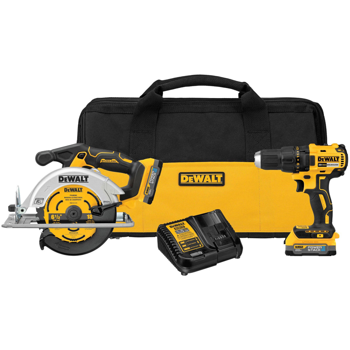 DeWalt 20V MAX Brushless 6.5" Circular Saw & 1/2" Drill/Driver Combo Kit