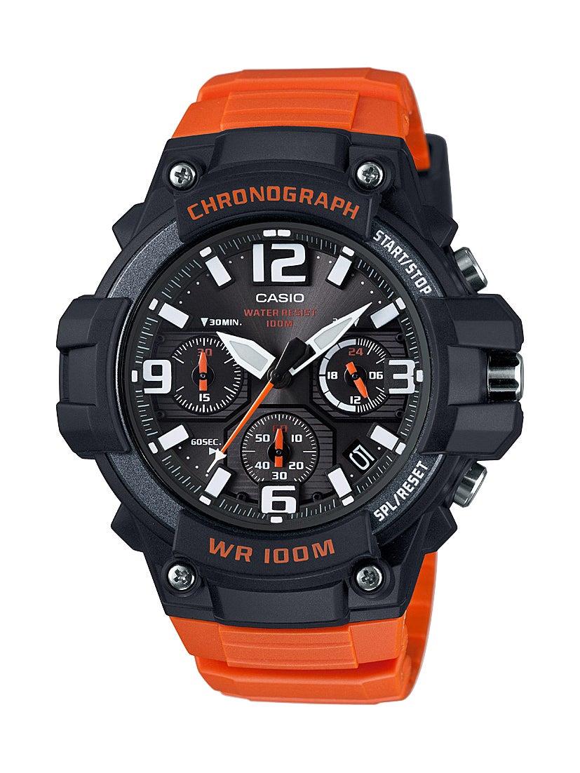 Casio Mens Classic Chronograph Analog Orange Resin Watch Black Dial
