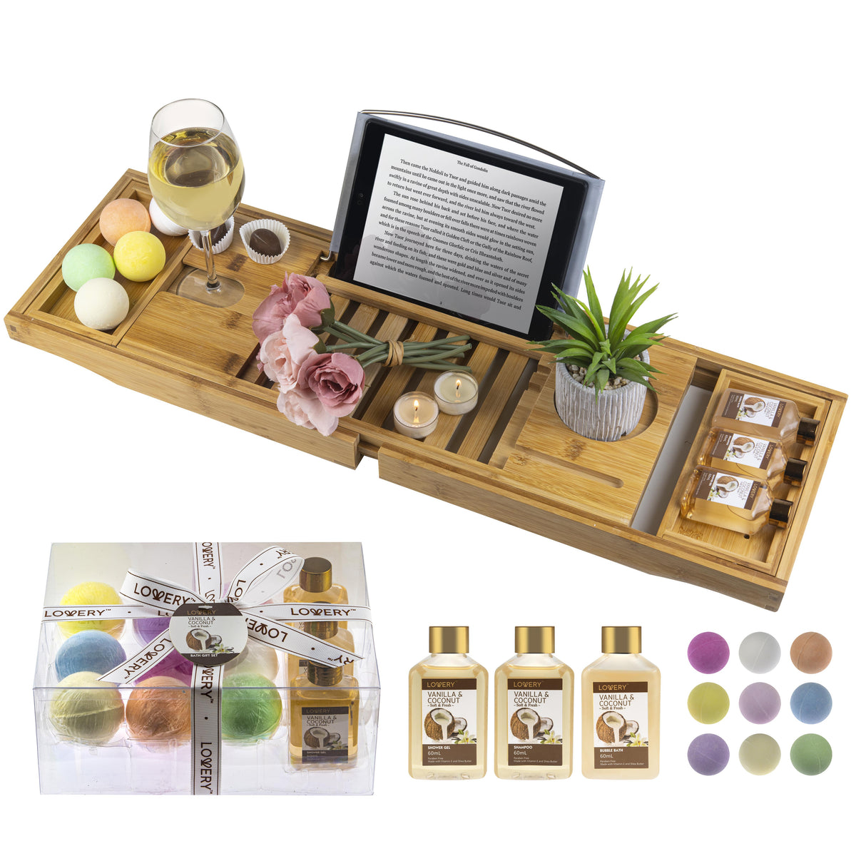 Lovery Premium Bamboo Bathtub Tray Size 13 Pieces