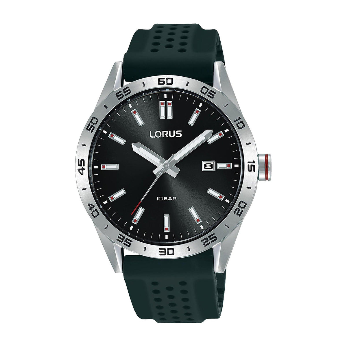 Lorus by Seiko Unisex Sport Silver & Black Silicone Strap Watch Black Dial