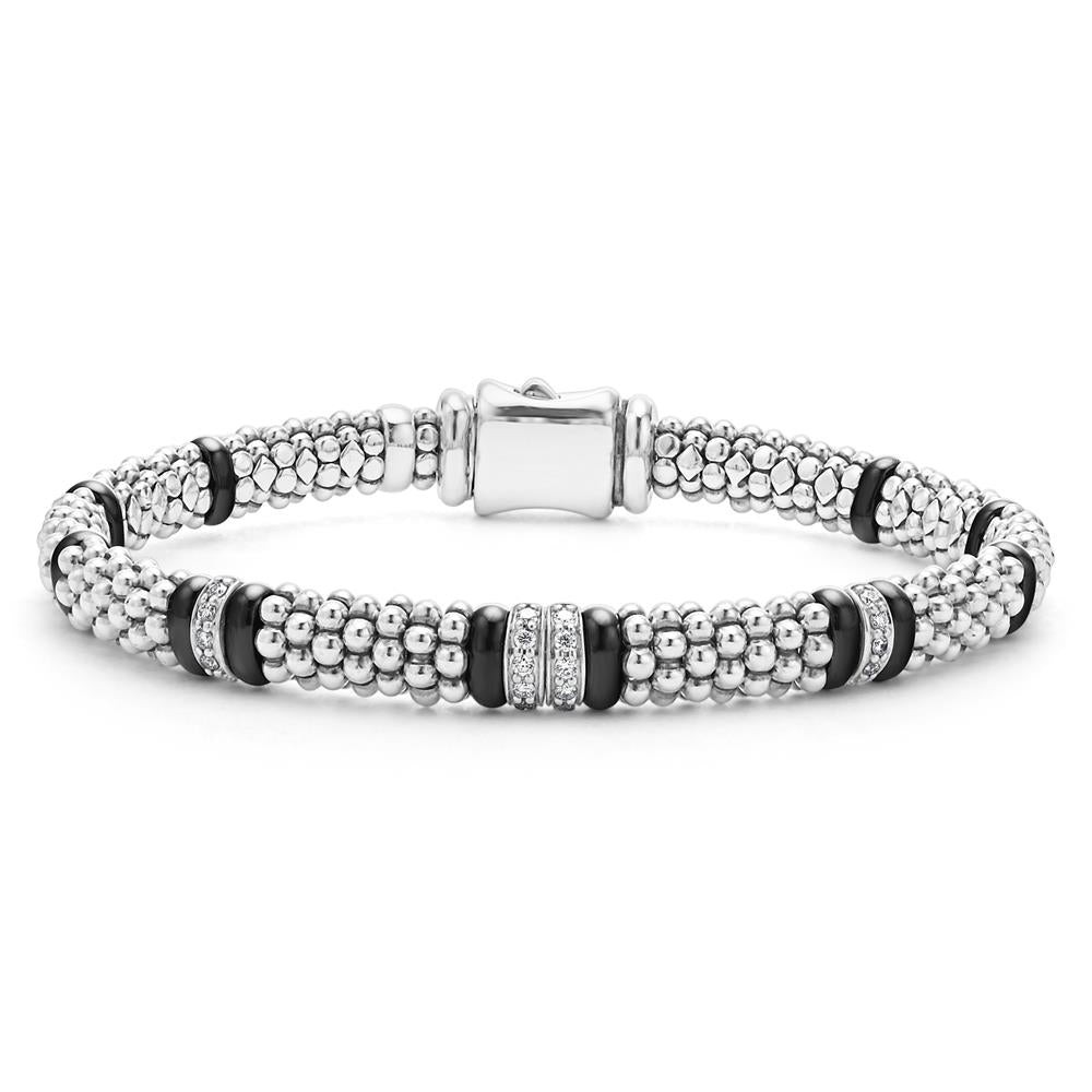 Lagos Four Station Diamond Caviar Bracelet Size 7