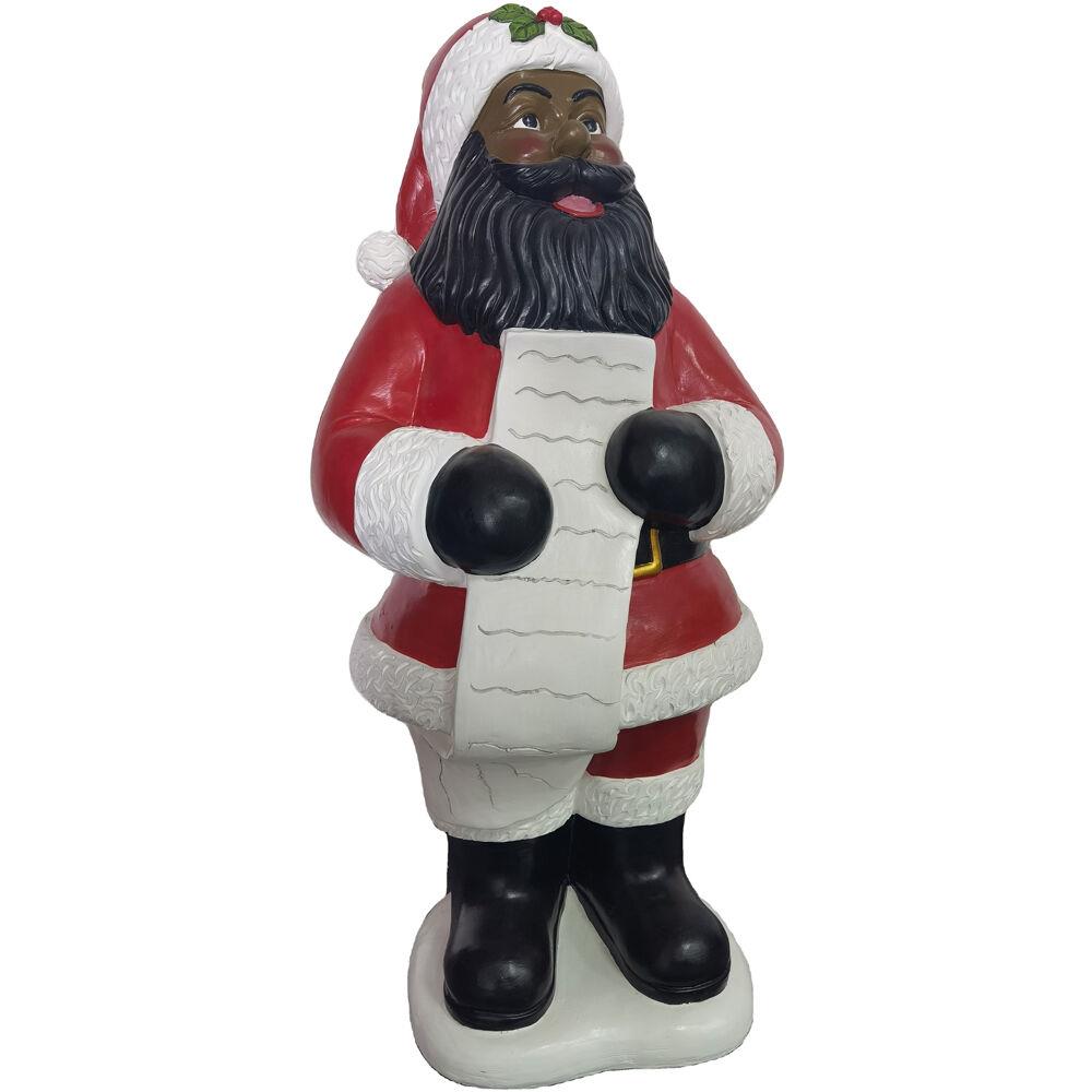 Fraser Hill 3-Ft. African American Santa Claus Statue Holding a Naughty & Nice List, Resin Indoor or Outdoor Chr