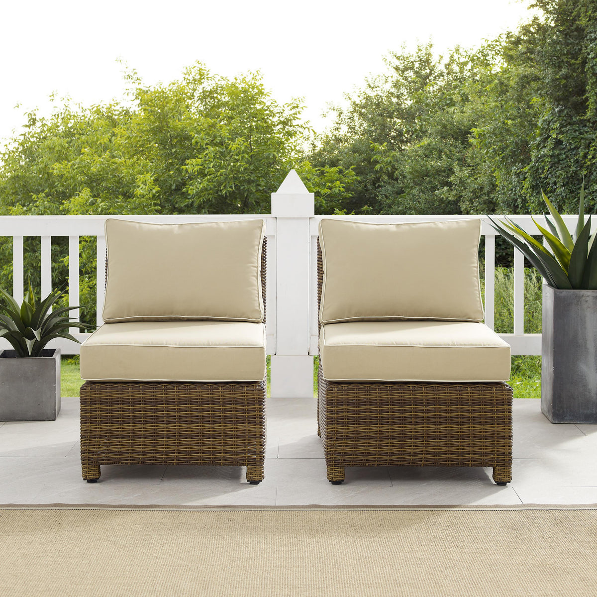 Crosley Outdoor Bradenton 2Pc Armless Wicker Outdoor Chair Set