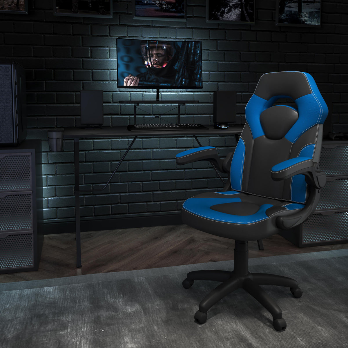 Flash Furniture Black/Gray Gaming Desk Set with Cup Holder, Headphone Hook, and Monitor Stand