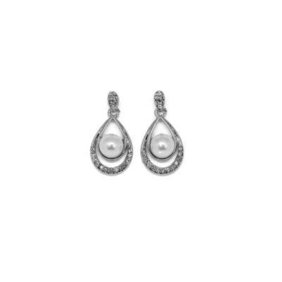 Completely Bella Silver Tone Pearl and Crystal Teardrop Earrings