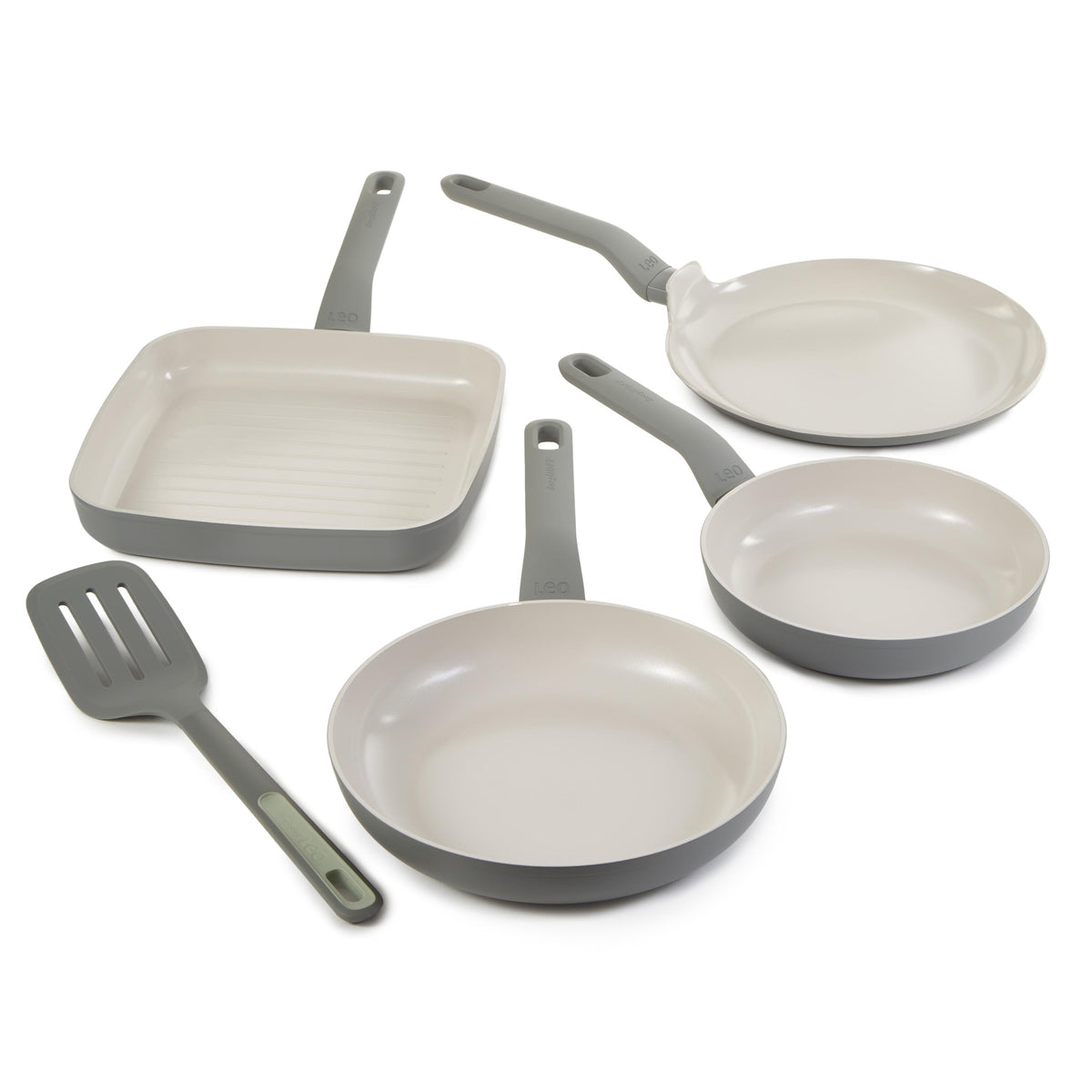 BergHOFF Leo Balance 5Pc Non-Stick Ceramic Cookware Set With Slotted Turner, Recycled Material, Moonmist