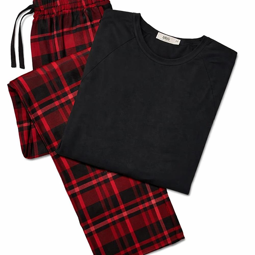 UGG Mens Steiner Pajama Set-Black/Red-LG