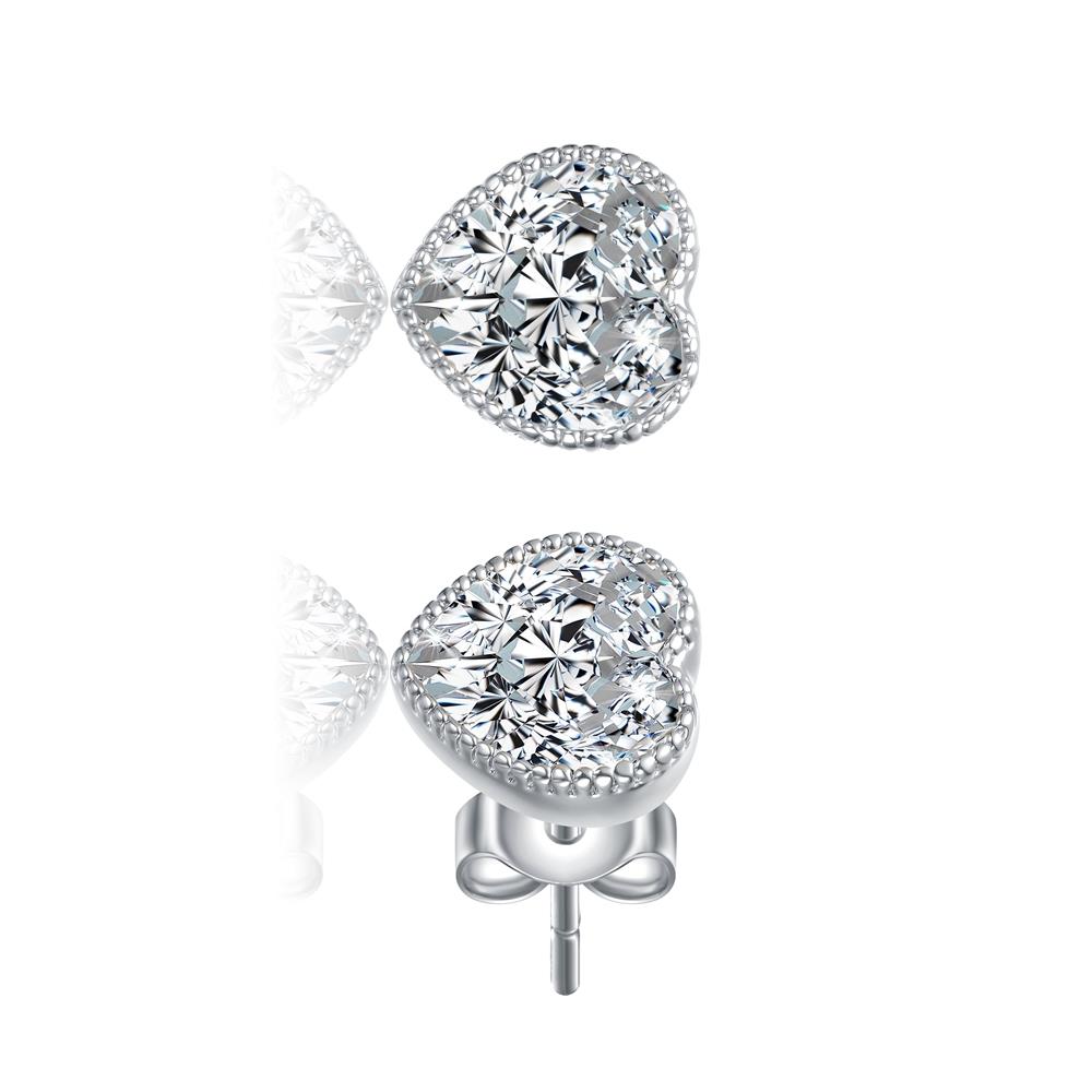 GENEVIVE CZ Rhodium Heart Stud Earrings