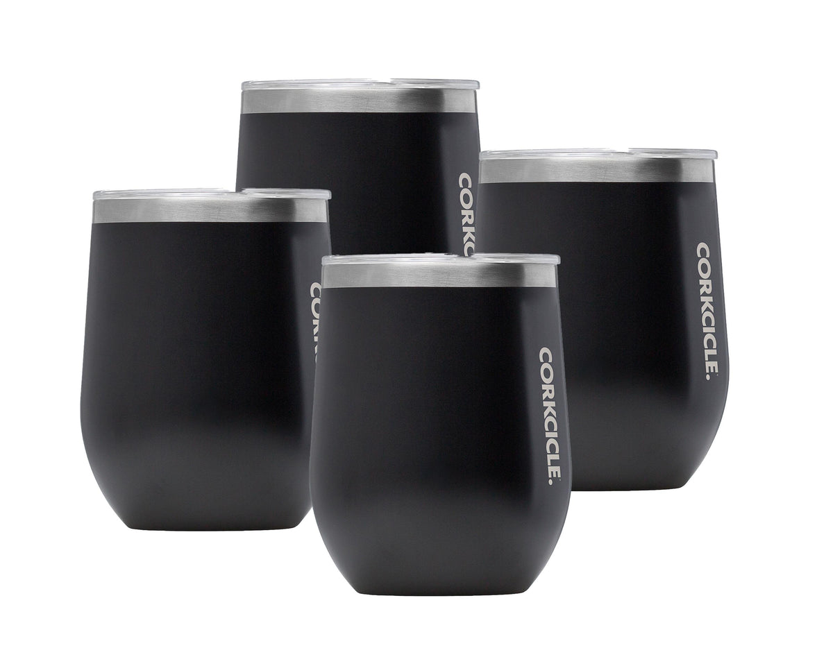 Corkcicle 12oz Stemless Wine Cup - Matte Black, 4 Pack