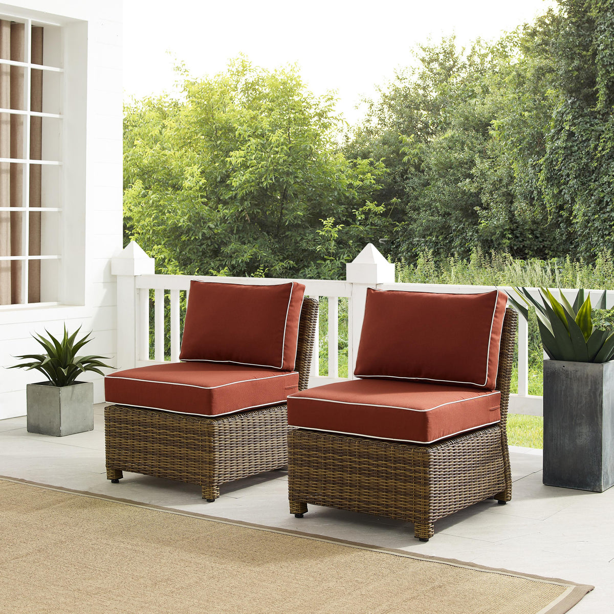 Crosley Outdoor Bradenton 2Pc Armless Wicker Outdoor Chair Set
