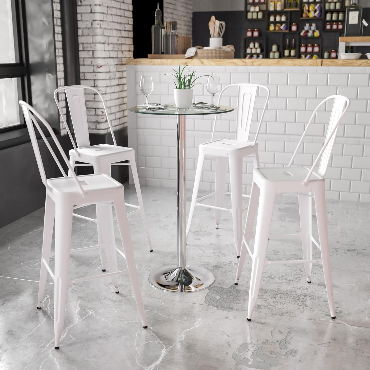 Flash Furniture 23.75" Round Glass Table with 41.75"H Chrome Base - Event and Cocktail Table