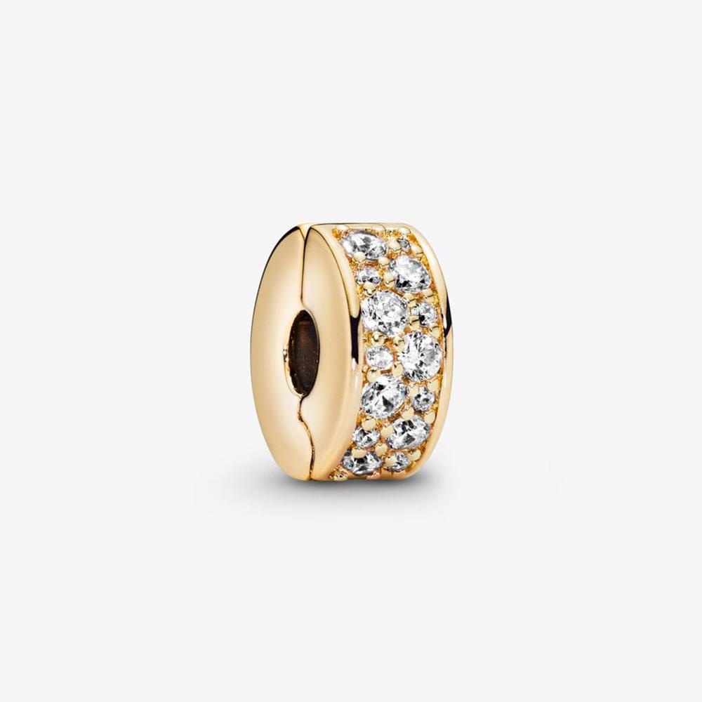 Pandora Clear Pav Gold Toned Clip Charm