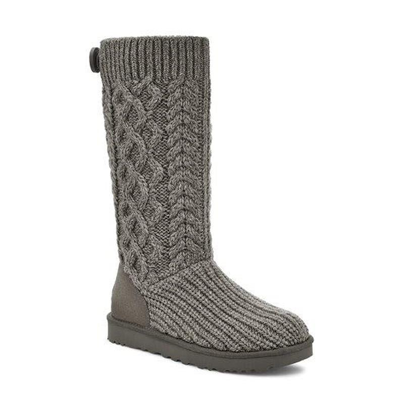 UGG Womens Classic Cardi Cabled Knit Boot-GRY-5
