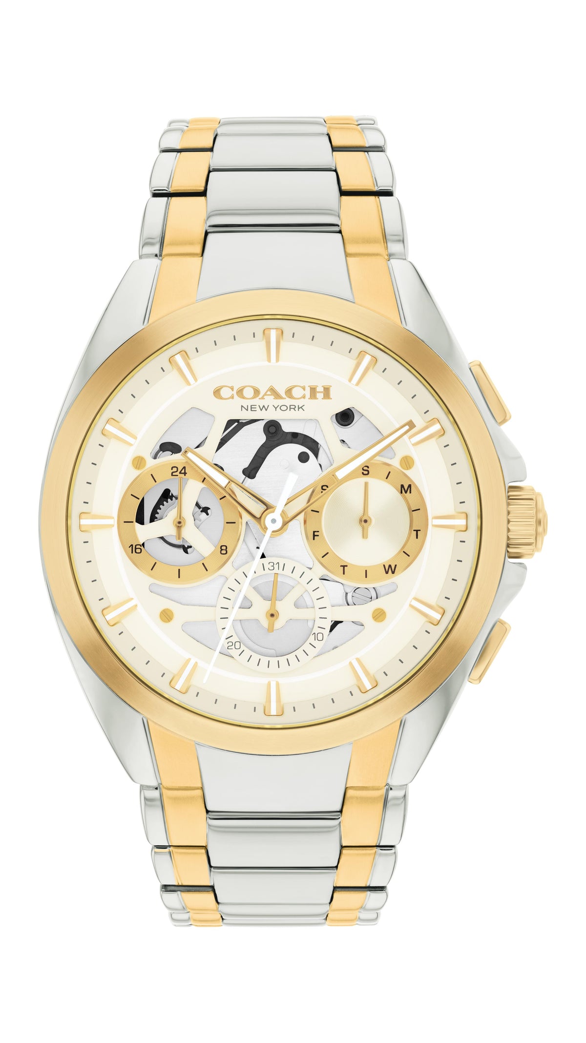 Coach Jackson Gents. Stainless Steel/GP Case & Bracelet. Chalk skeleton dial.