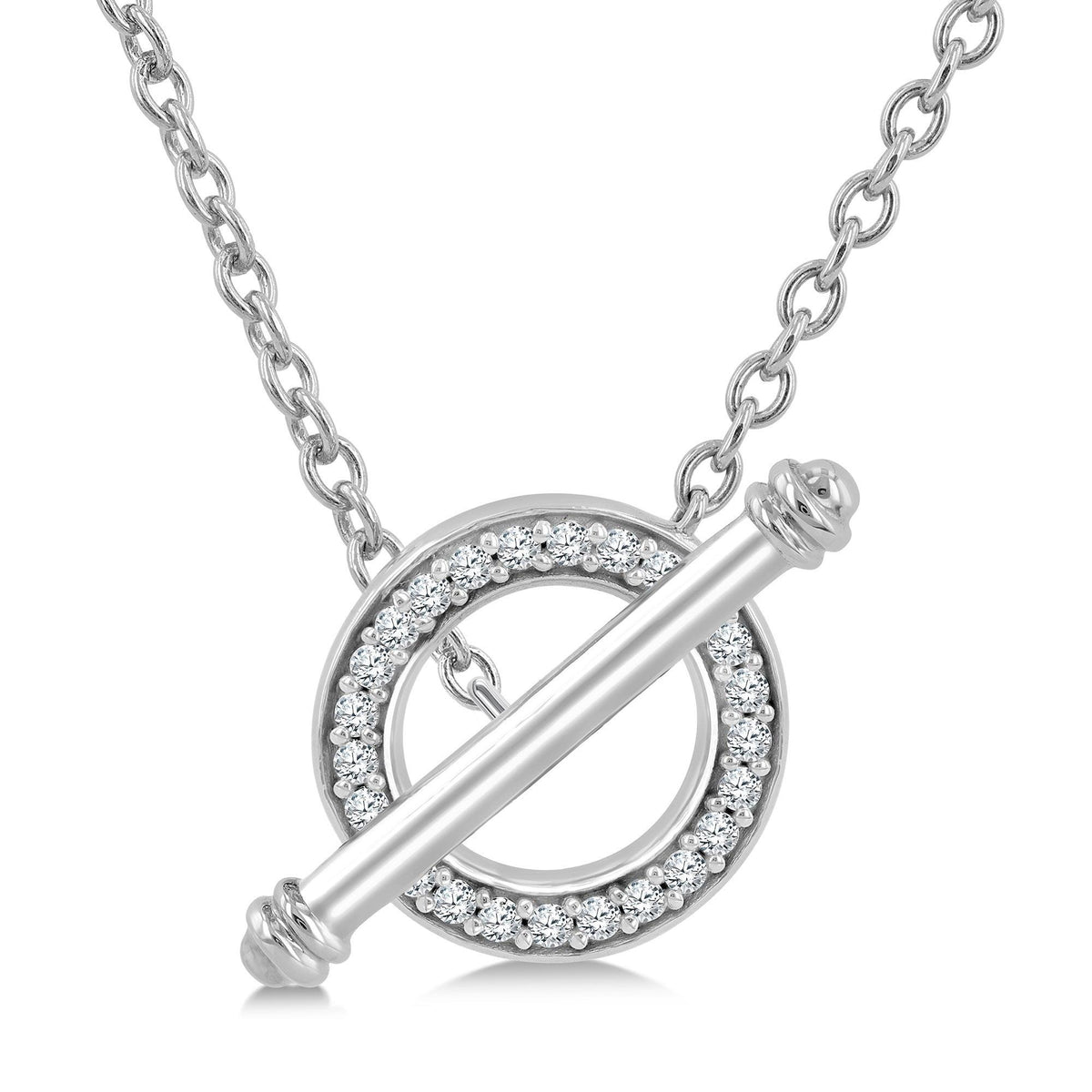 Jilco 10k Circle Diamond Toggle Necklace Silver