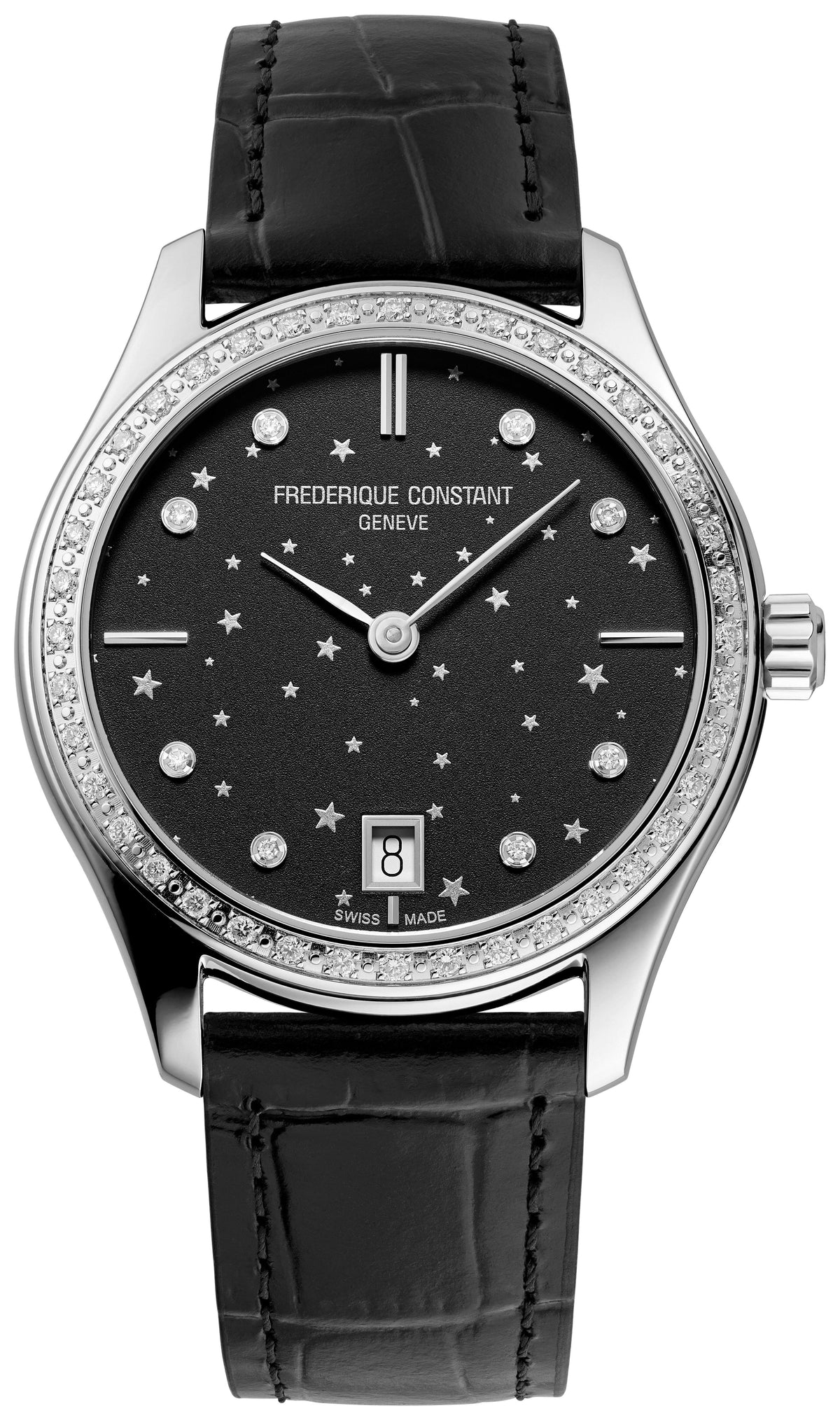 Frederique Constant Ladies Quartz Leather Strap watch, Black dial